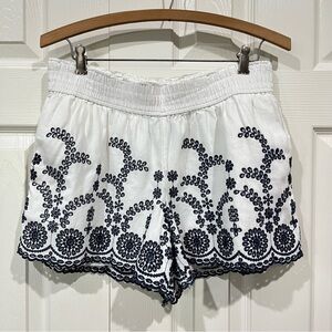 J. Crew Embroidered Pull-On Shorts High-Waist White Navy Embroidery Medium